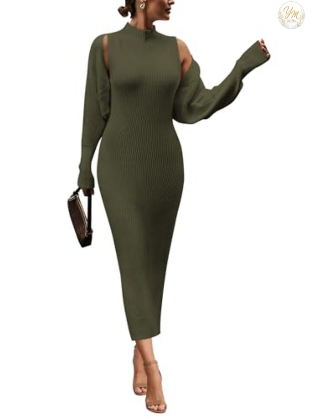 Ribbed Knit Maxi Sweater Dress & Cropped Cardigan Set Women's 2 Piece